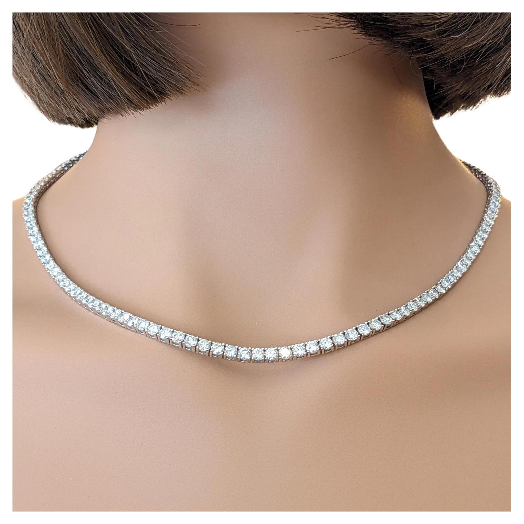 Natural Round Diamond Tennis Necklace 18.63 cttw in 14k White Gold 18.25"