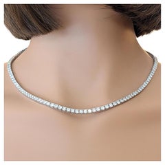 Natural Round Diamond Tennis Necklace 18.63 cttw in 14k White Gold 18.25"