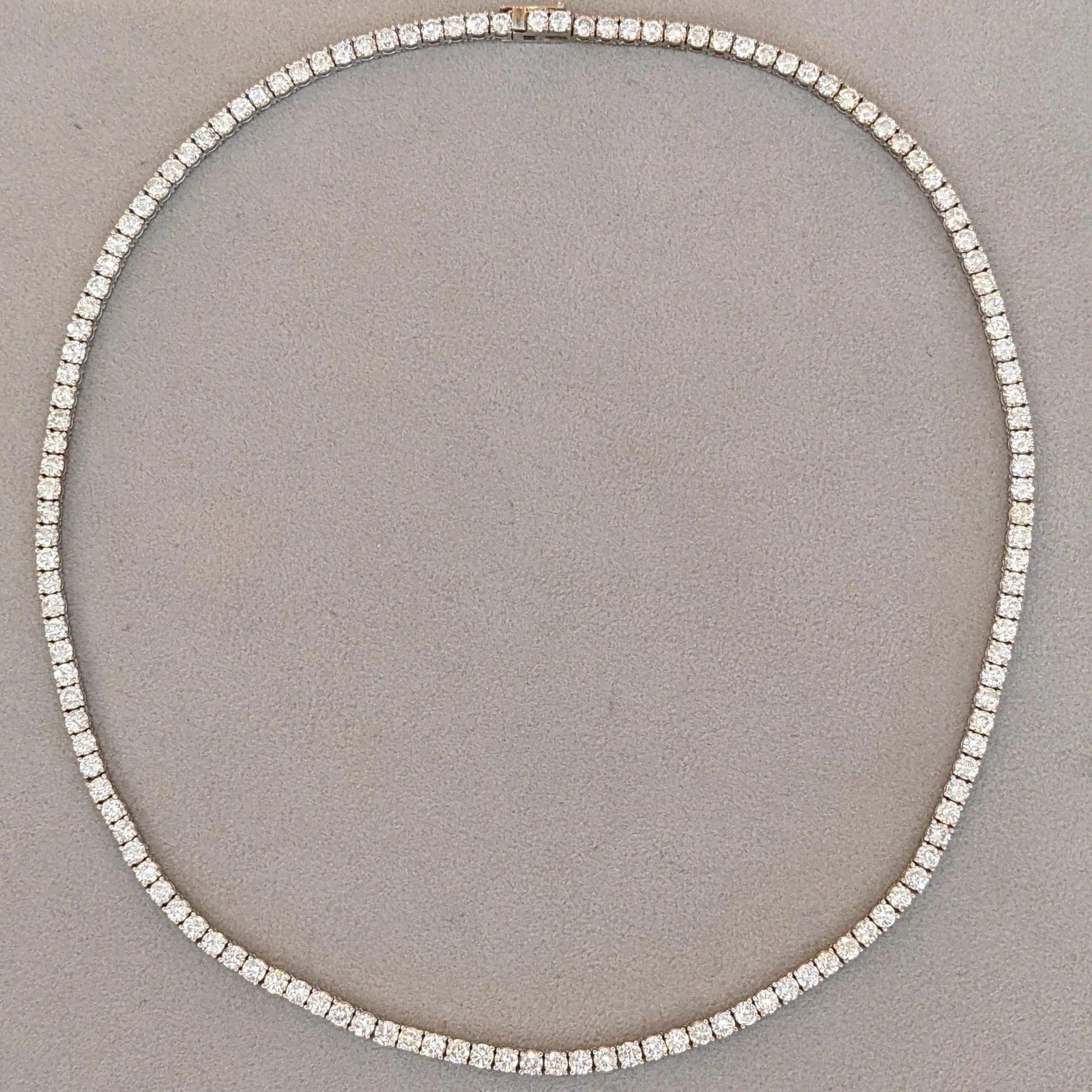 Taille ronde Collier de tennis en diamant rond naturel 18.63 cttw en or blanc 14k en vente