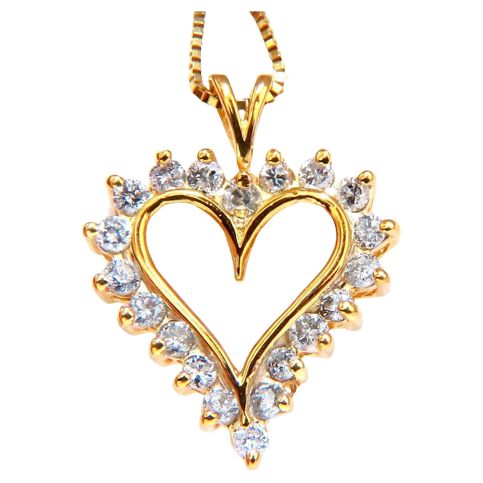 Collier de diamants ronds naturels en forme de coeur 14kt .60ct