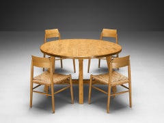 Natural Round Dining Table in Elm with French Set of Four Dining Chairs