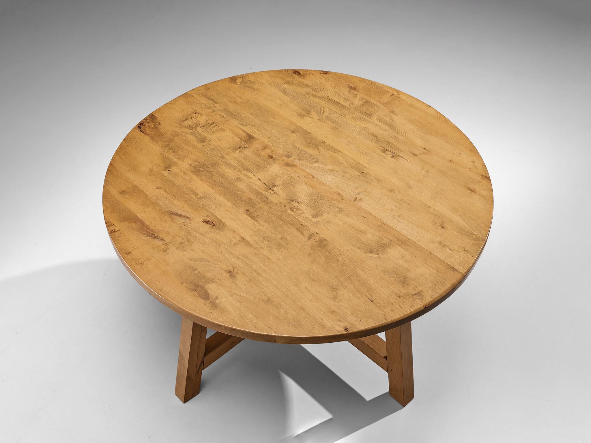 Mid-Century Modern Natural Round Dining Table in Elm with French Set of Four Dining Chairs  For Sale