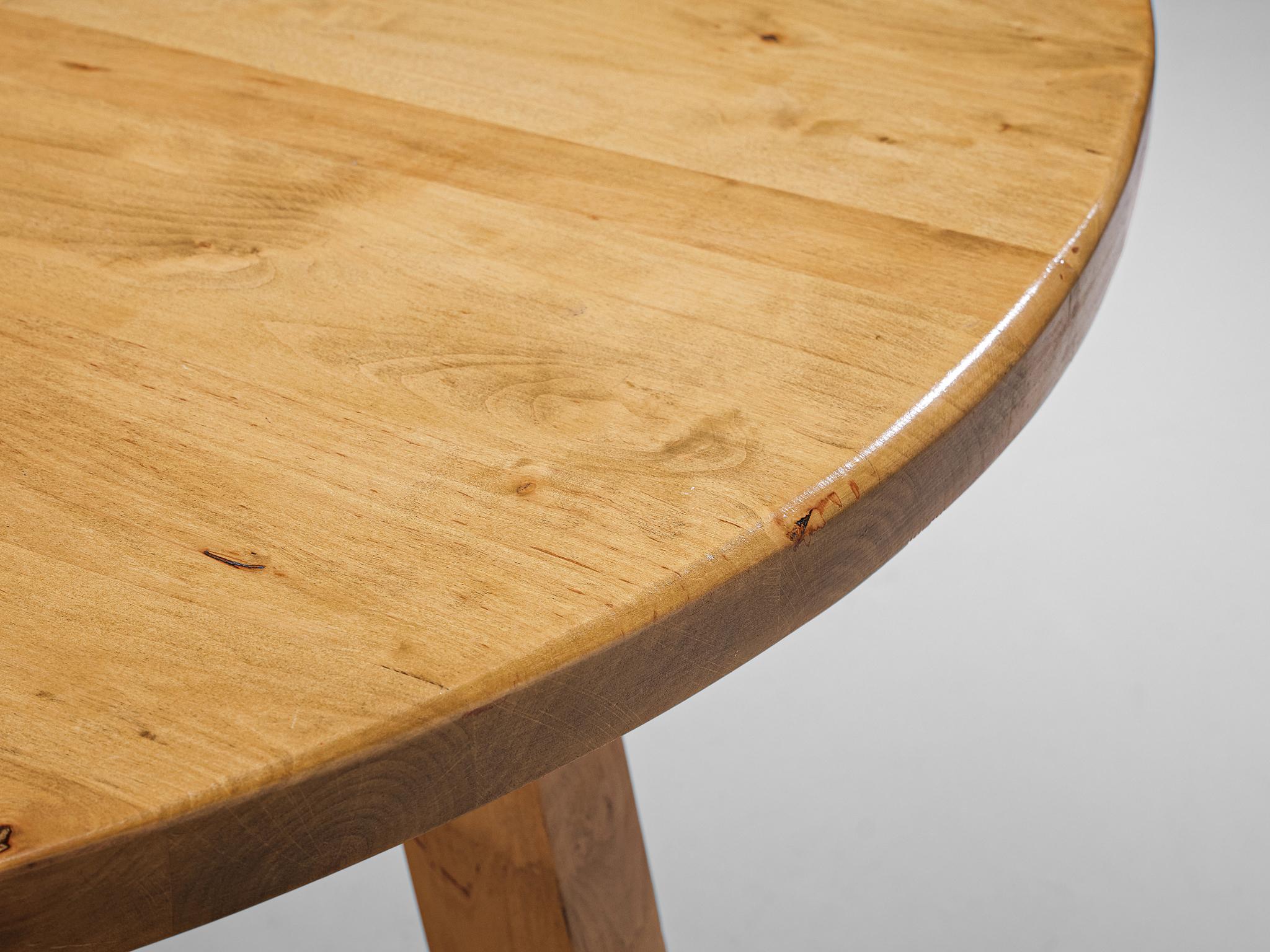 European Natural Round Dining Table in Elm with French Set of Four Dining Chairs  For Sale
