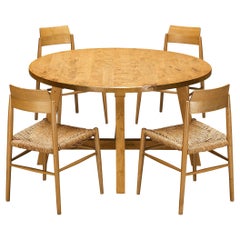 Natural Round Dining Table in Elm with French Set of Four Dining Chairs 