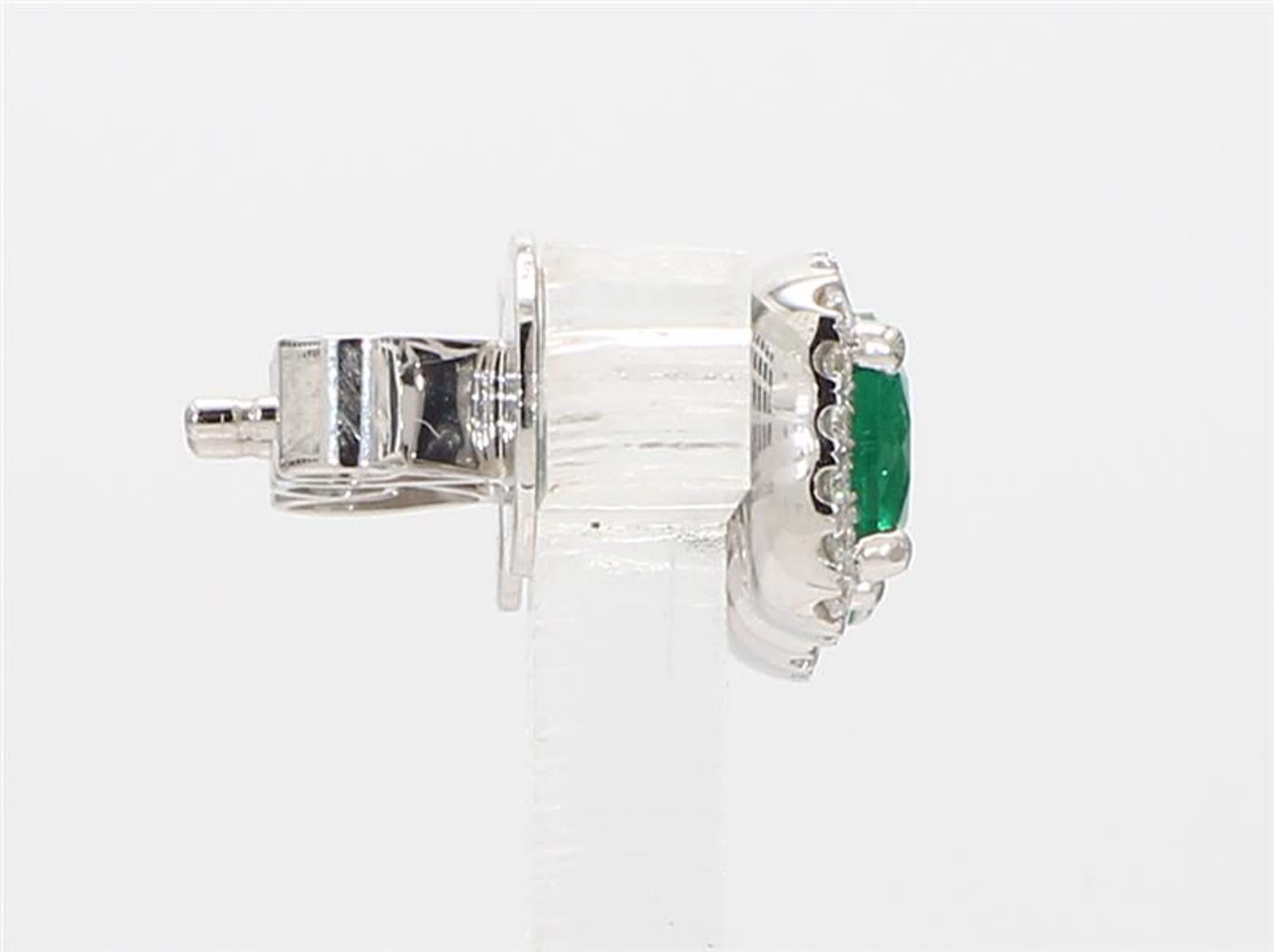 Women's Natural Round Emerald and White Diamond 1.19 Carat TW White Gold Stud Earrings For Sale