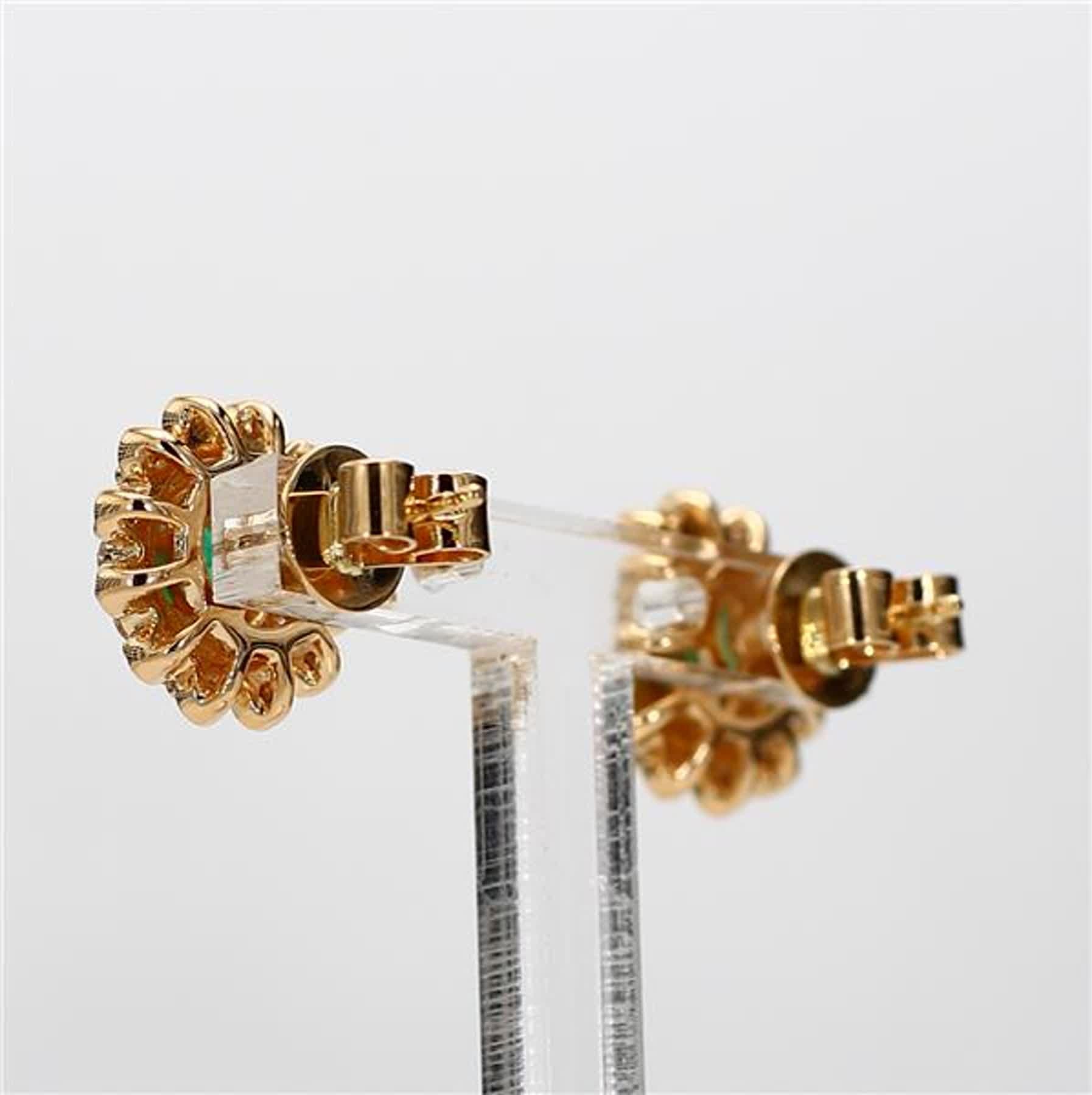 Round Cut Natural Round Emerald and White Diamond 1.70 Carat TW Yellow Gold Stud Earrings For Sale