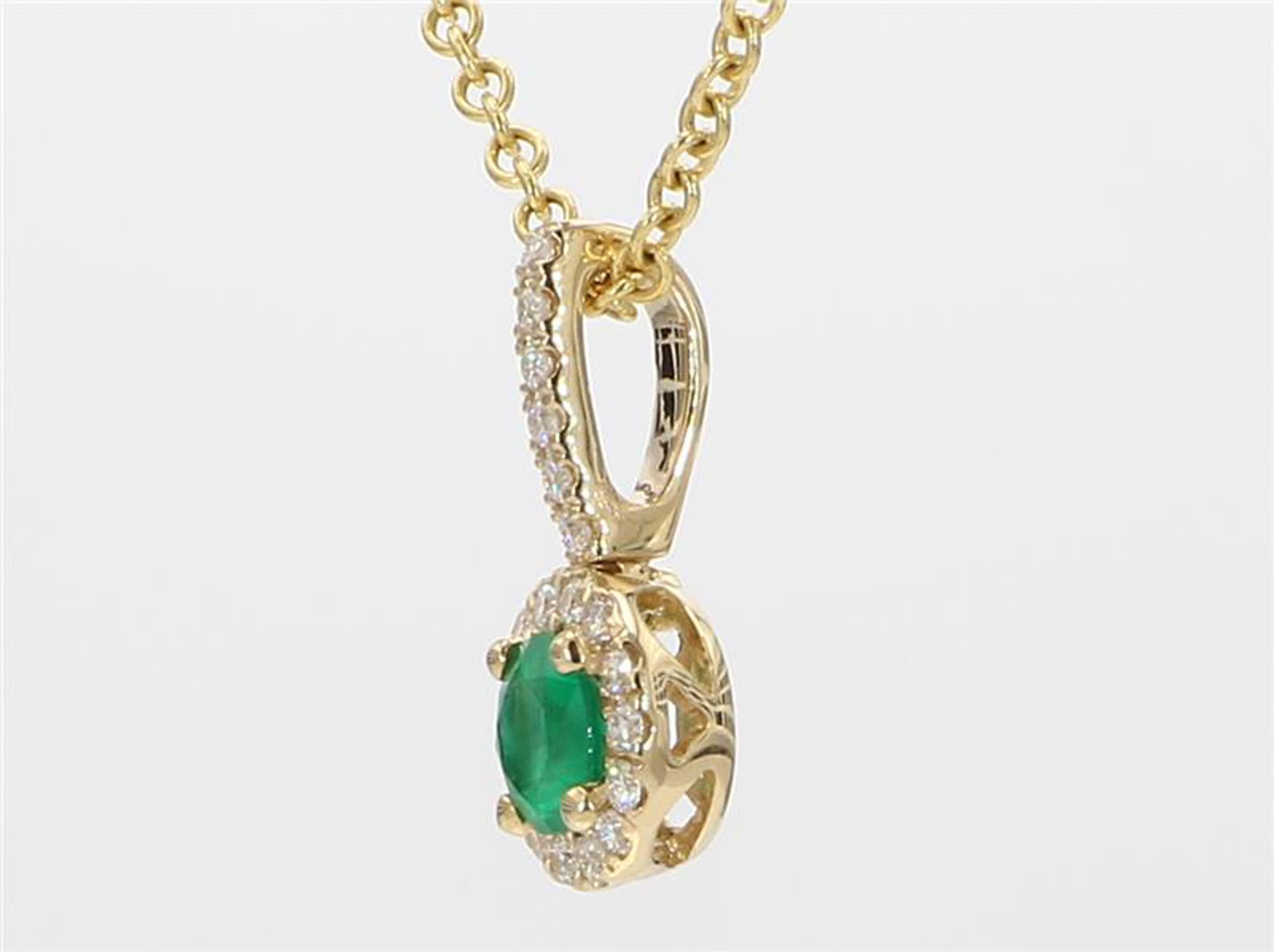 Contemporary Natural Round Emerald and White Diamond .46 Carat TW Yellow Gold Drop Pendant