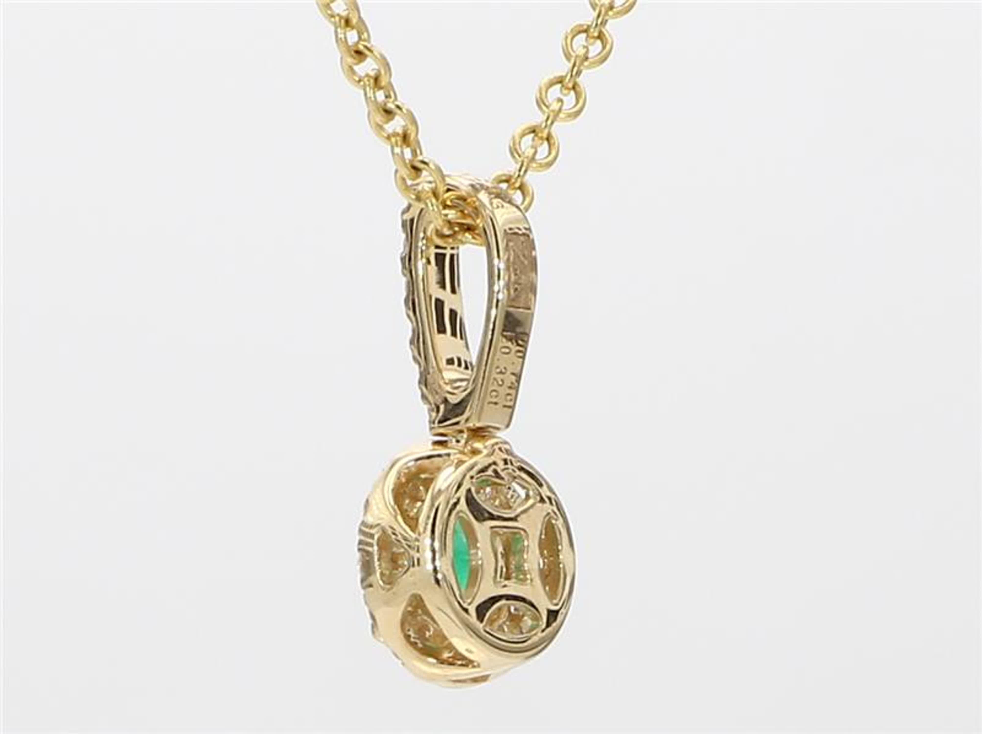 Round Cut Natural Round Emerald and White Diamond .46 Carat TW Yellow Gold Drop Pendant