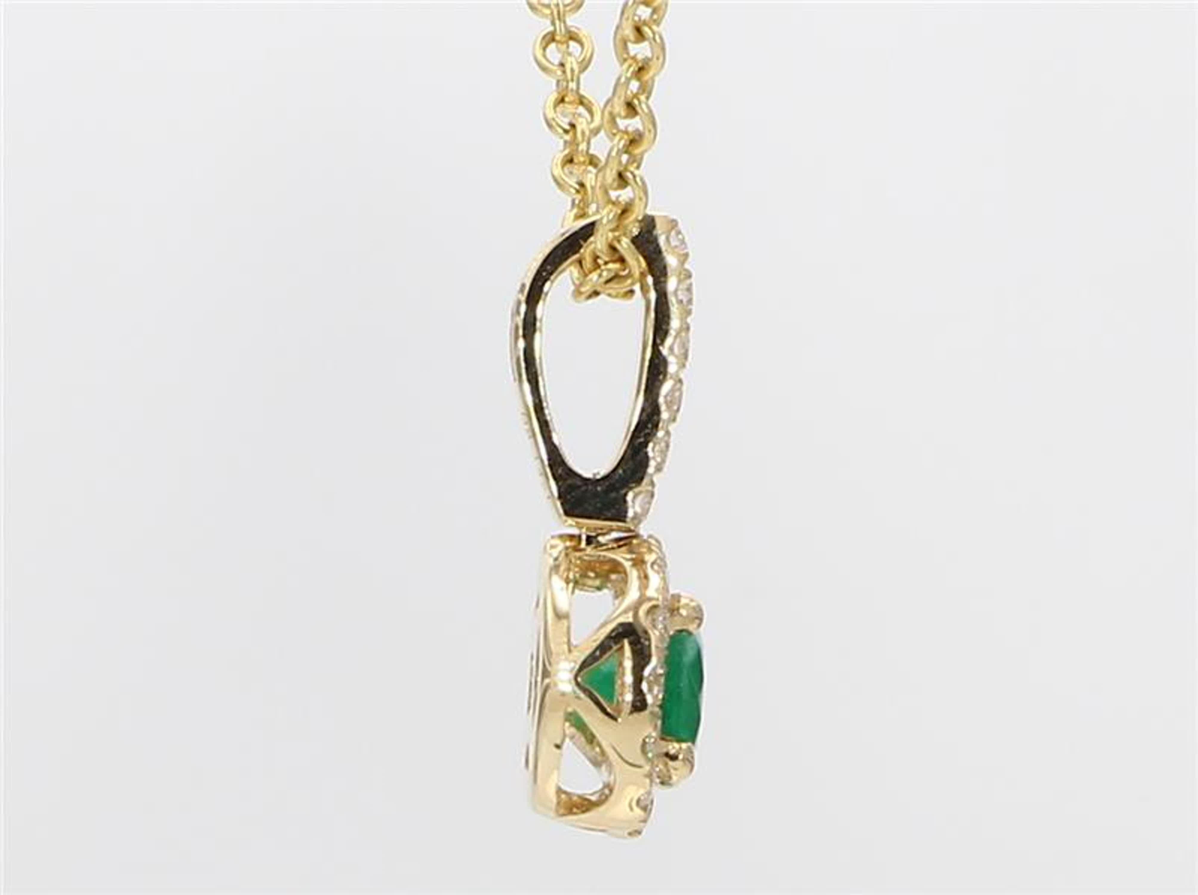 Women's Natural Round Emerald and White Diamond .46 Carat TW Yellow Gold Drop Pendant