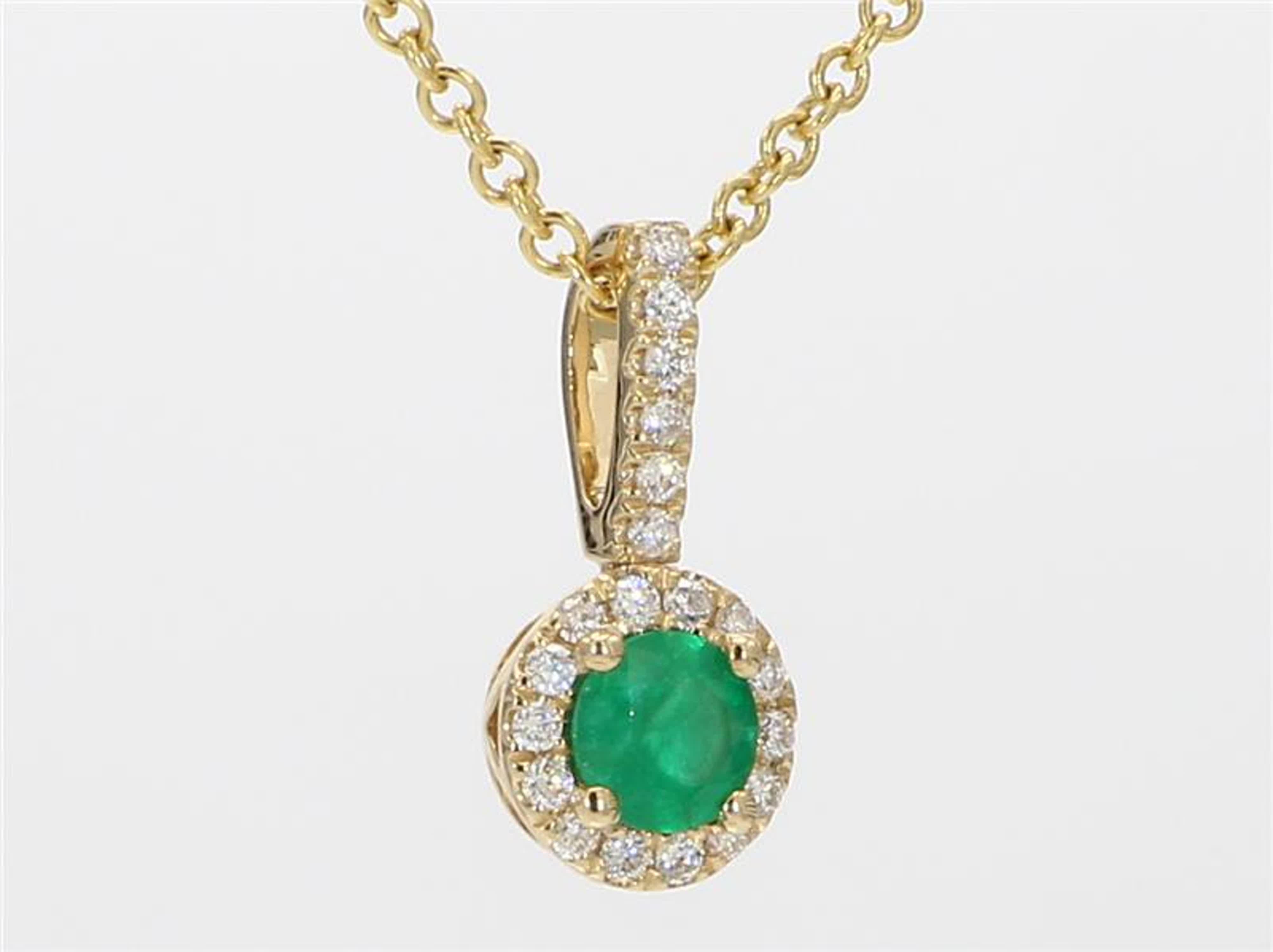 Natural Round Emerald and White Diamond .46 Carat TW Yellow Gold Drop Pendant 1