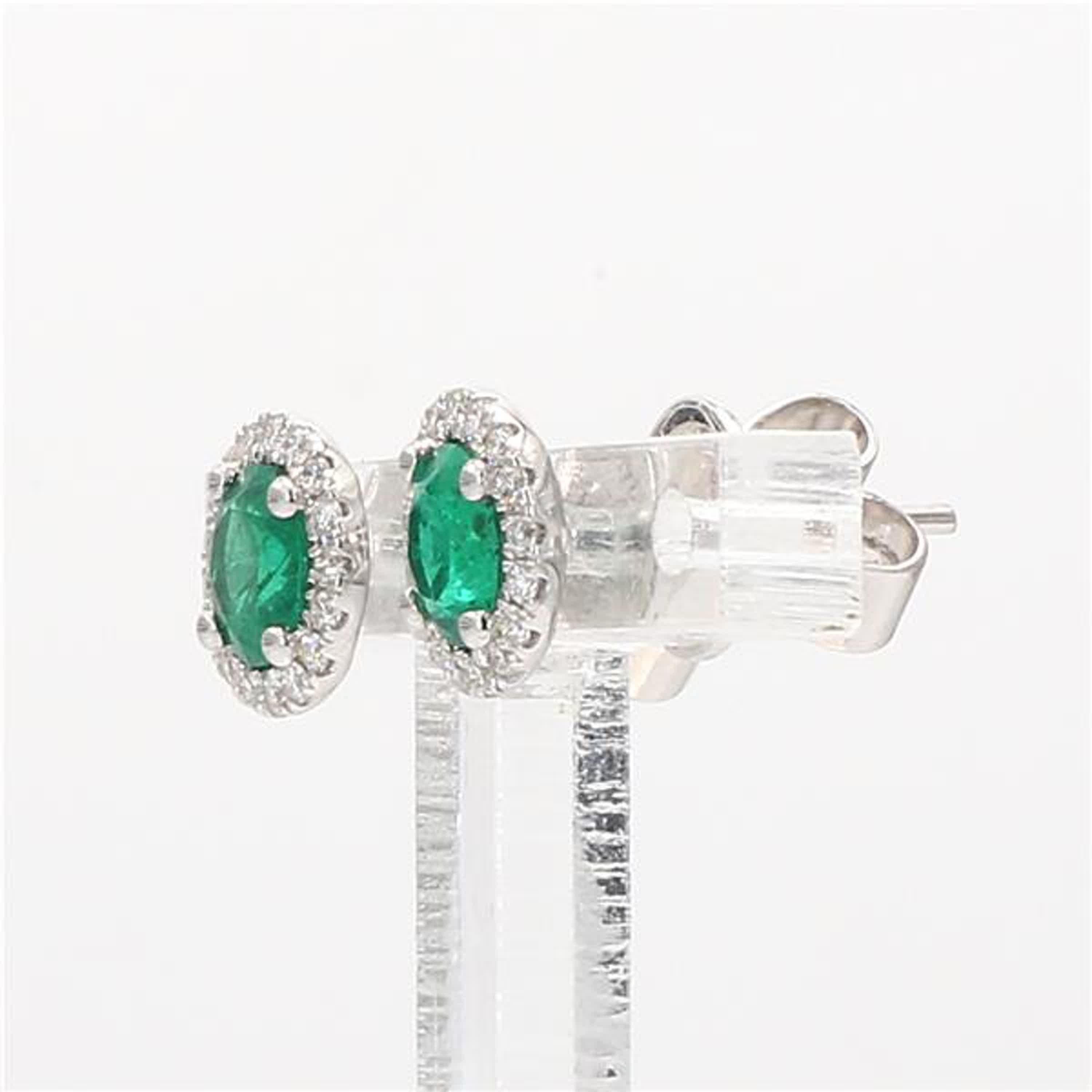 Contemporary Natural Round Emerald and White Diamond .86 Carat TW White Gold Stud Earrings For Sale