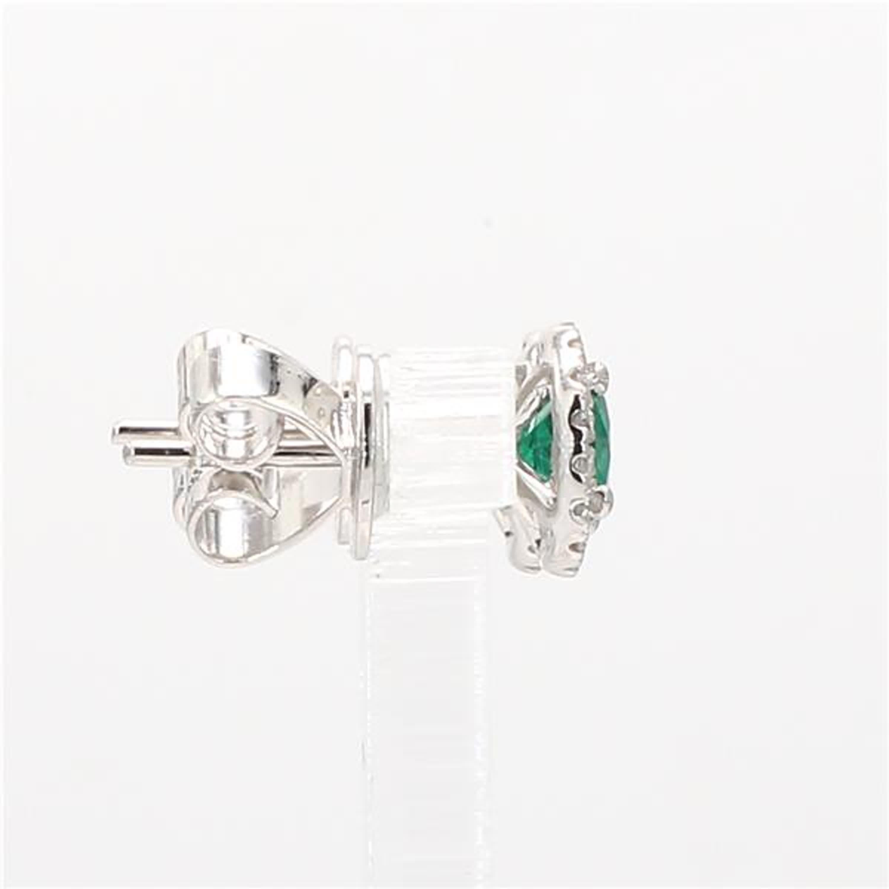 Women's Natural Round Emerald and White Diamond .86 Carat TW White Gold Stud Earrings For Sale