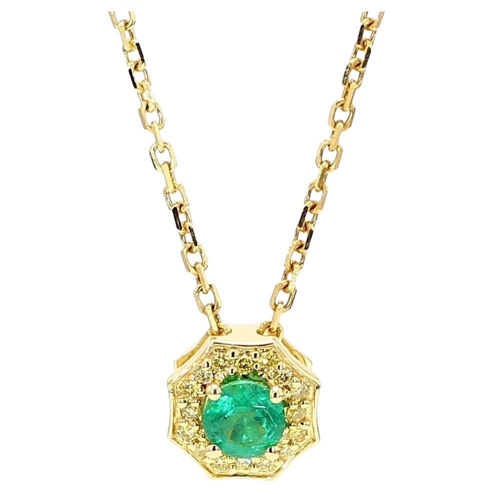 Natural Round Emerald and Yellow Diamond .36 Carat TW Gold Drop Pendant