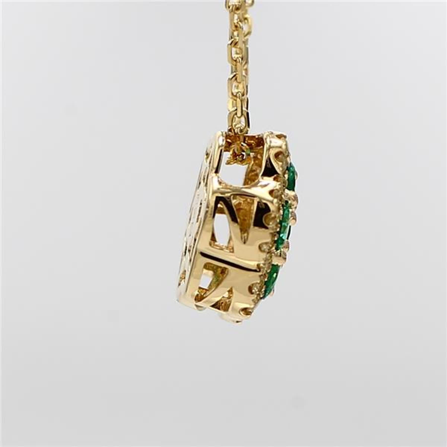 Round Cut Natural Round Emerald and Yellow Diamond .78 Carat TW Gold Drop Pendant