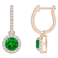 Natural Round Emerald Earrings with Diamond Halo in 14K Rose Gold (5mm)