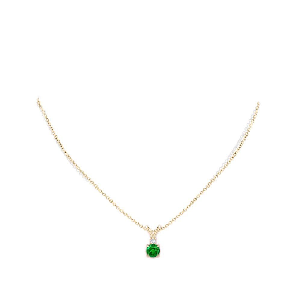 Round Cut ANGARA Natural Round 0.75ct Emerald Solitaire Diamond Pendant in 14K Yellow Gold For Sale