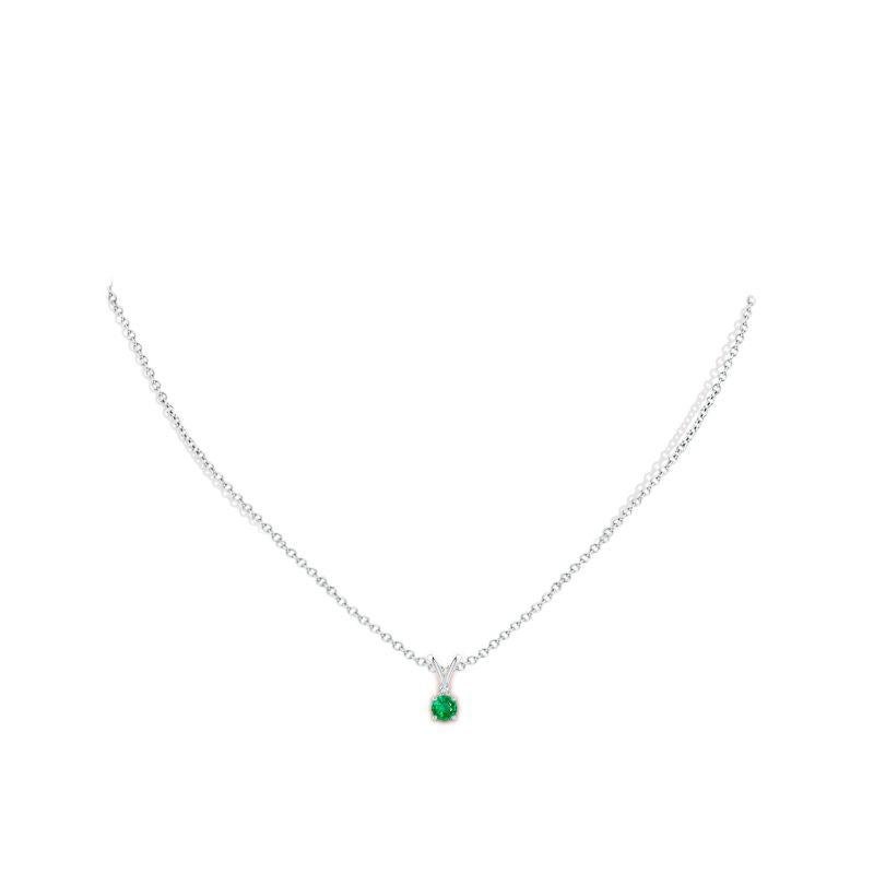 Round Cut ANGARA Natural Round 0.24ct Emerald Solitaire Pendant with Diamond in Platinum For Sale