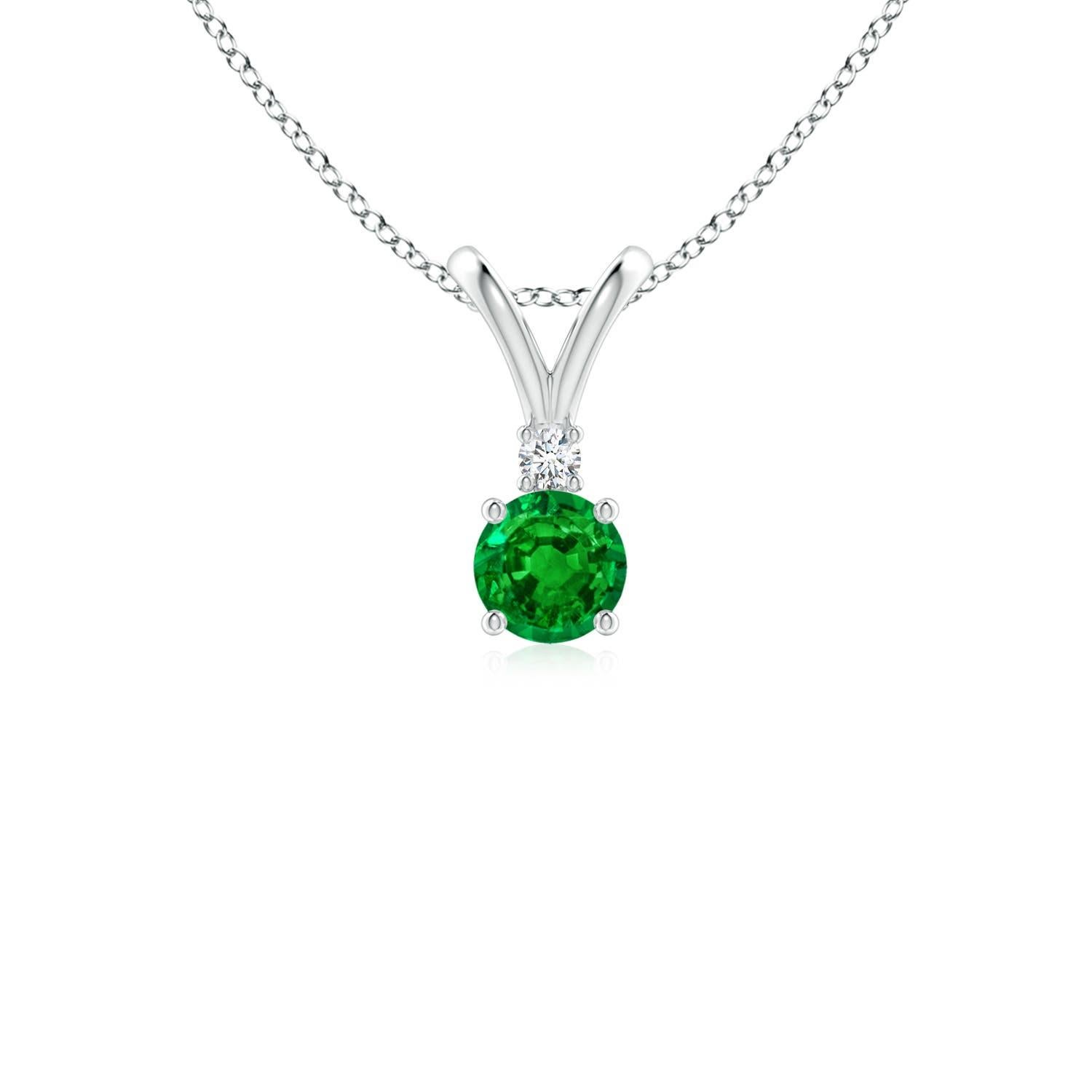 ANGARA Natural Round 0.24ct Emerald Solitaire Pendant with Diamond in Platinum