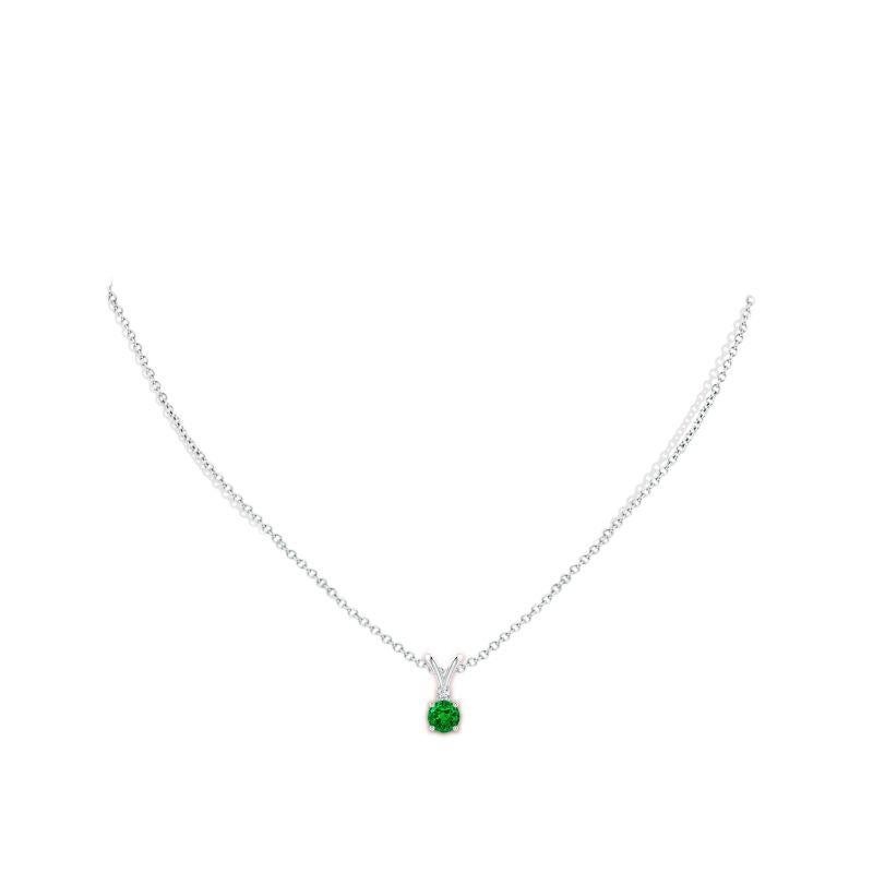 Round Cut ANGARA Natural Round 0.45ct Emerald Solitaire Pendant with Diamond in Platinum For Sale