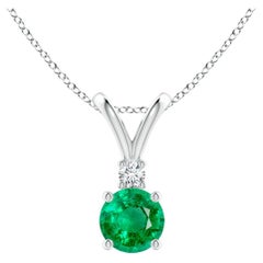 ANGARA Natural Round 0.45ct Emerald Solitaire Pendant with Diamond in Platinum