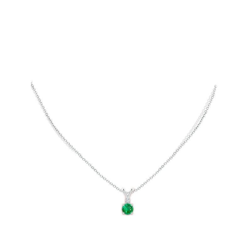 Round Cut ANGARA Natural Round 0.75ct Emerald Solitaire Pendant with Diamond in Platinum For Sale