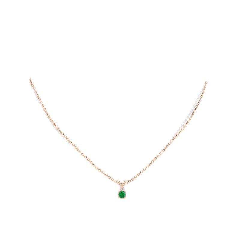 Round Cut Natural Round 0.24ct Emerald Solitaire Pendant with Diamond in 14K Rose Gold For Sale