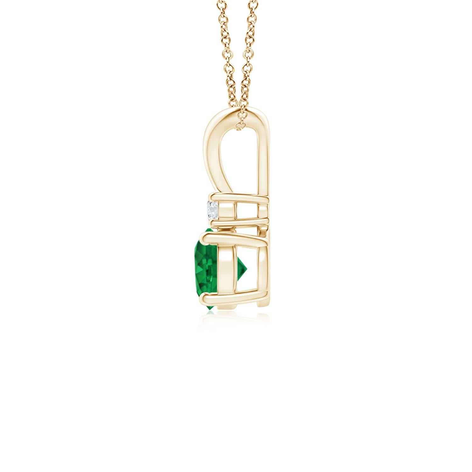 Natürlicher runder 0,45 Karat Smaragd Solitär-Anhänger mit Diamant in 14 Karat Gelbgold (Rundschliff) im Angebot