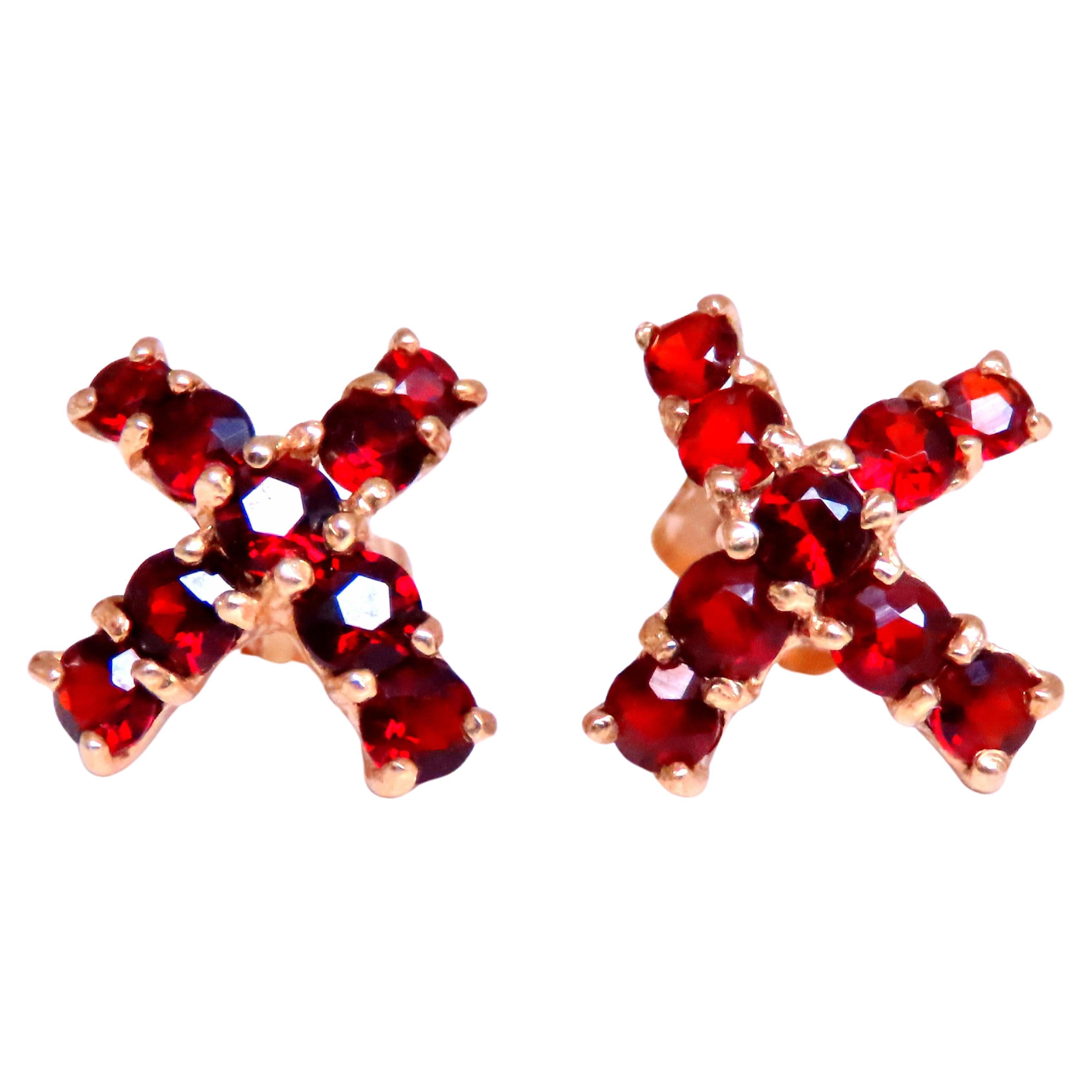 Natural Round Garnet ''x'' Studs Earrings 14kt Gold 12607**