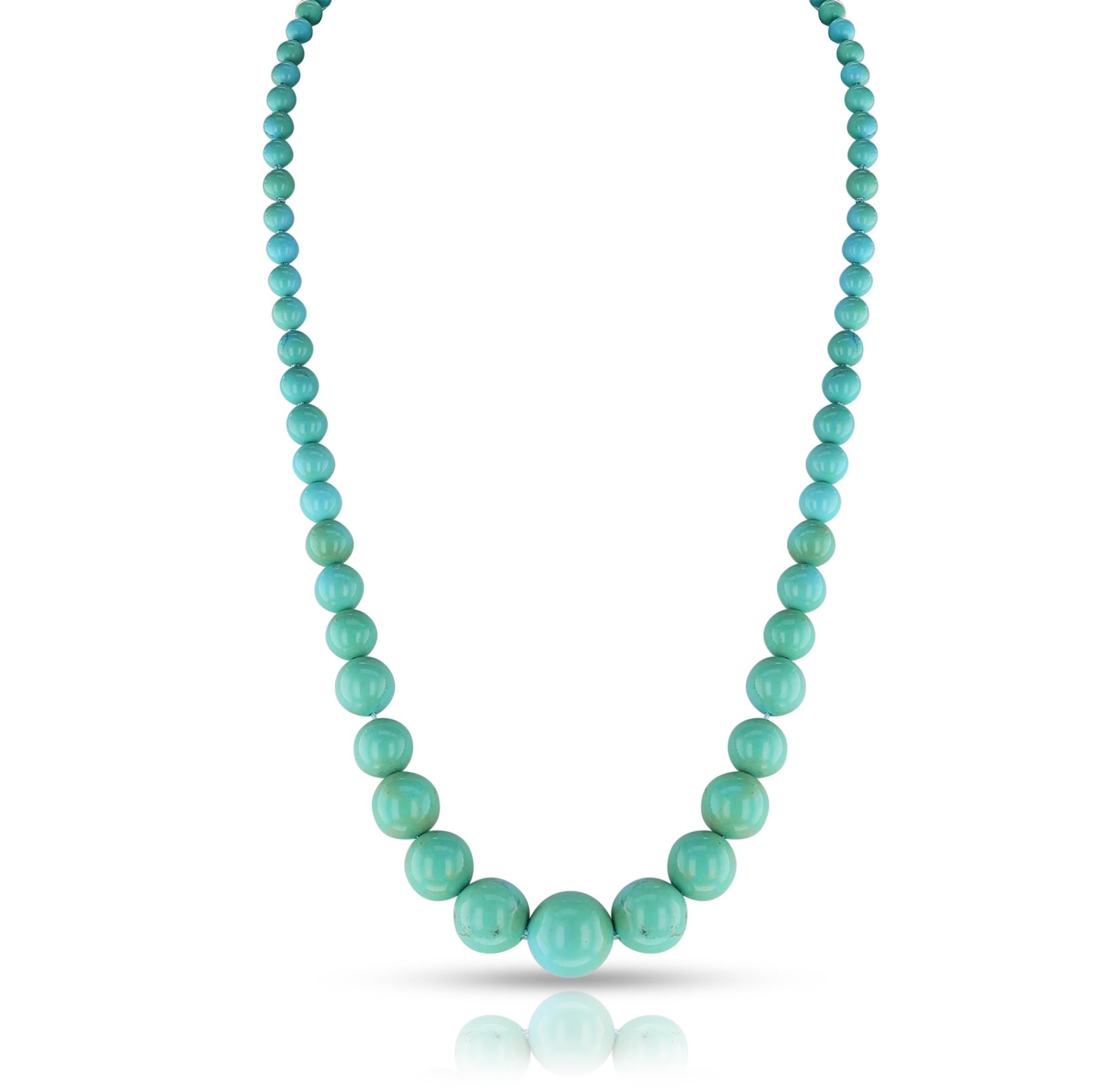Natural Round Graduating Turquoise Smooth Beads, 14k In Excellent Condition For Sale In New York, NY