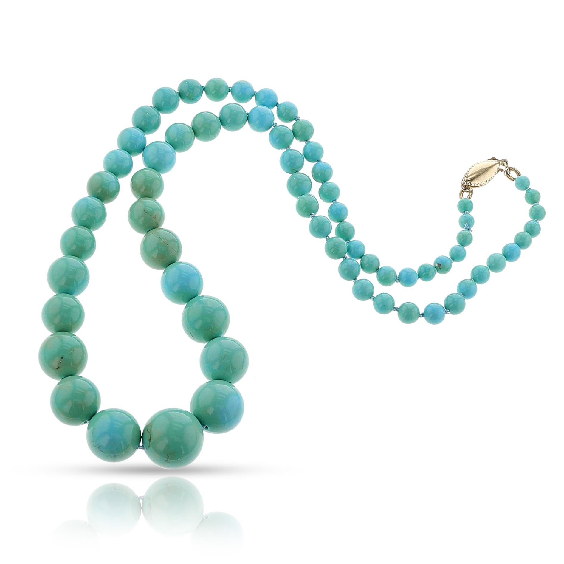 Natural Round Graduating Turquoise Smooth Beads, 14k For Sale 1