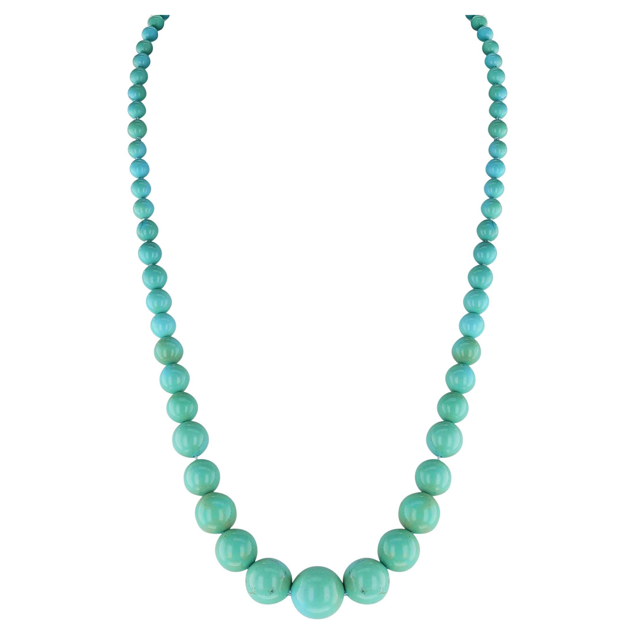 Natural Round Graduating Turquoise Smooth Beads, 14k