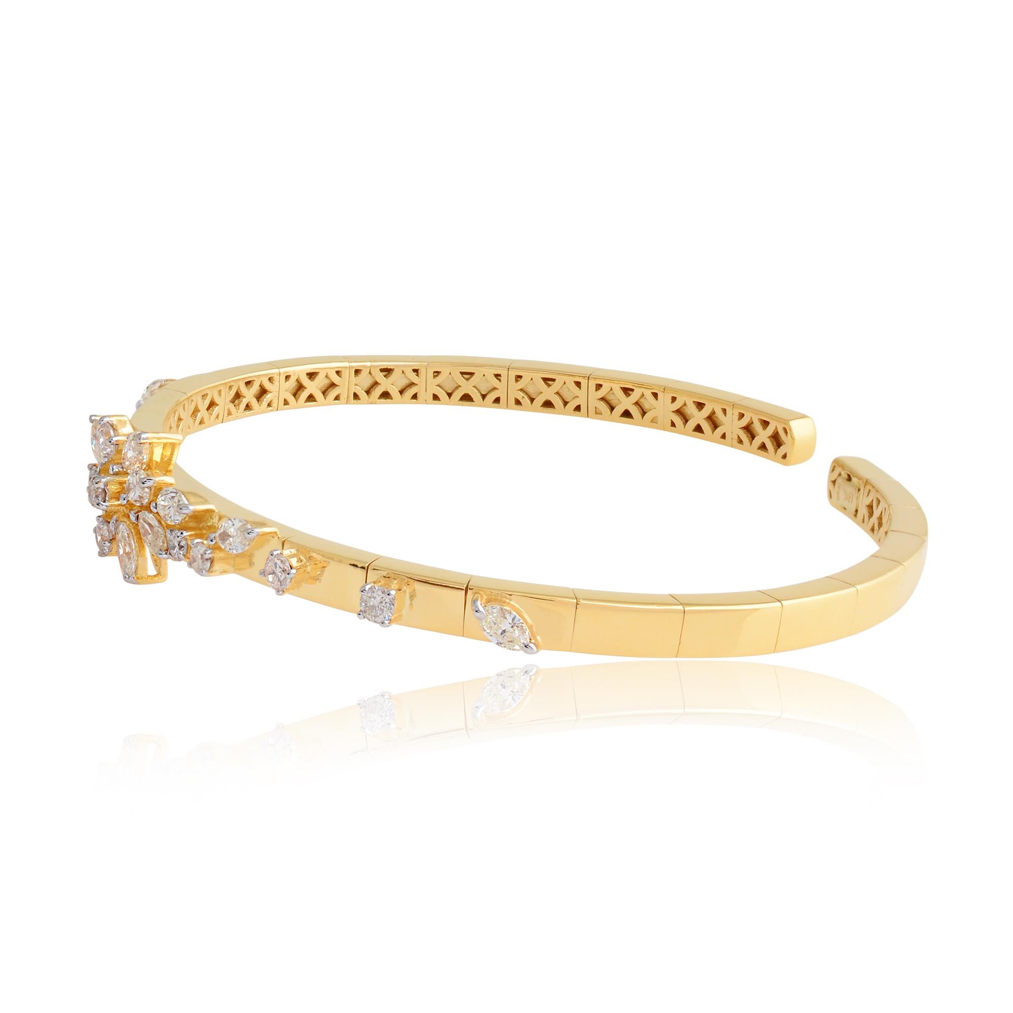 Marquise Cut Natural Round Marquise Diamond Cuff Bangle Bracelet 14 Karat Yellow Gold Jewelry For Sale