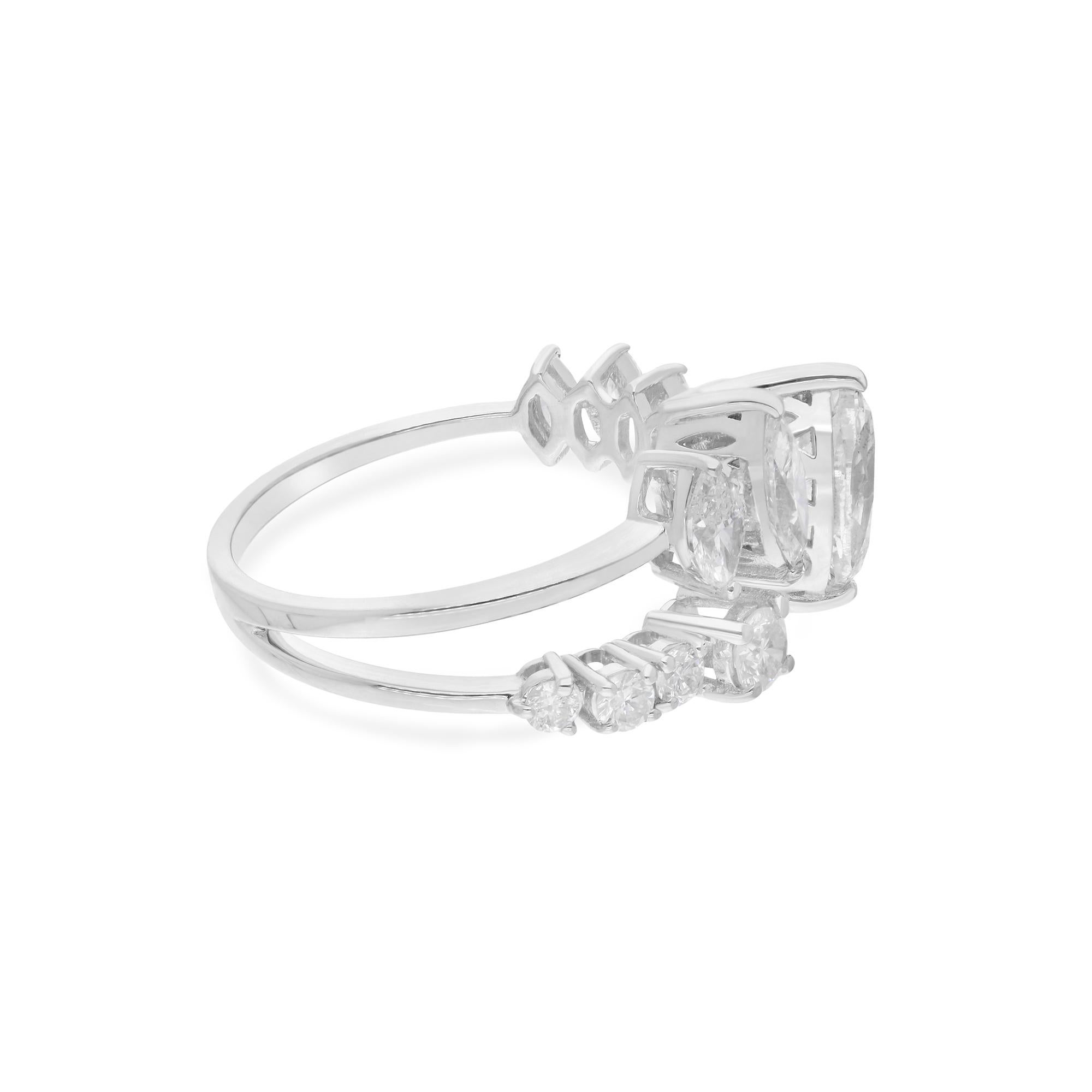 Anillo Puño Diamante Natural Redondo y Marquesa Oro Blanco 14 Kilates Joyería Artesanal en Nuevo estado para la venta en Diera, Dubai