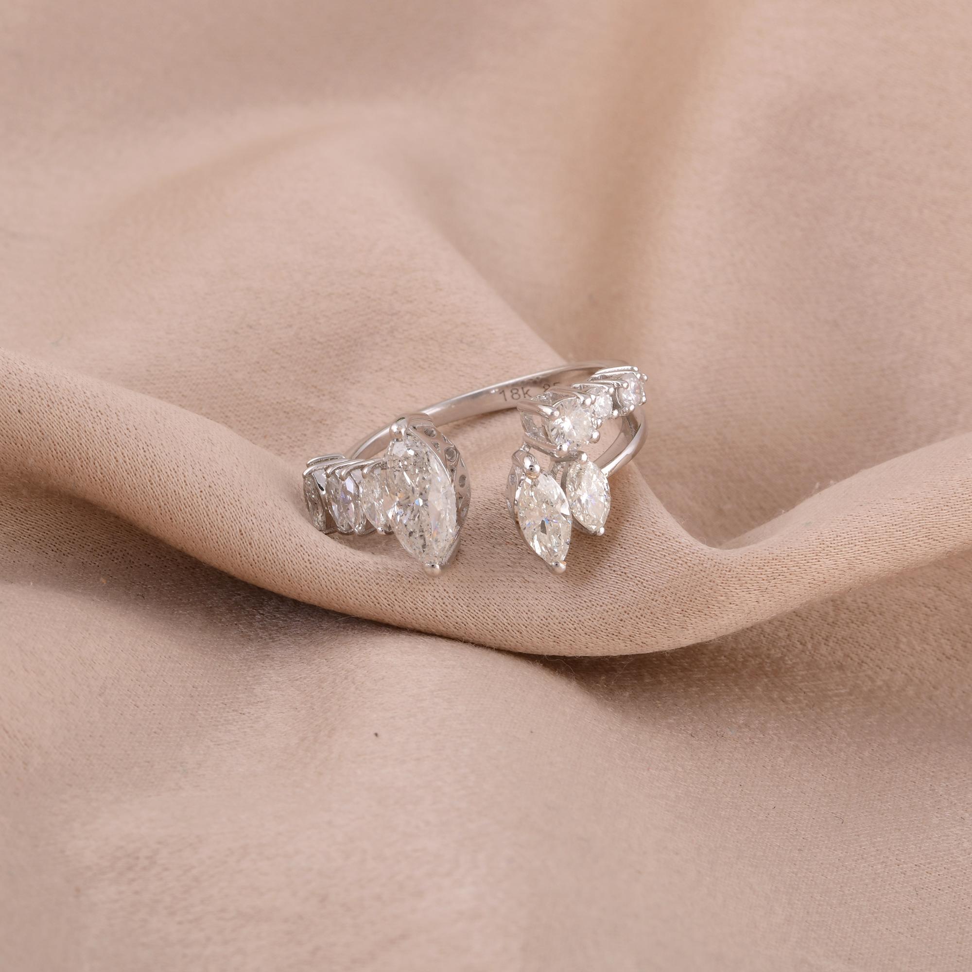 Modern Natural Round & Marquise Diamond Cuff Ring 18 Karat White Gold Handmade Jewelry For Sale