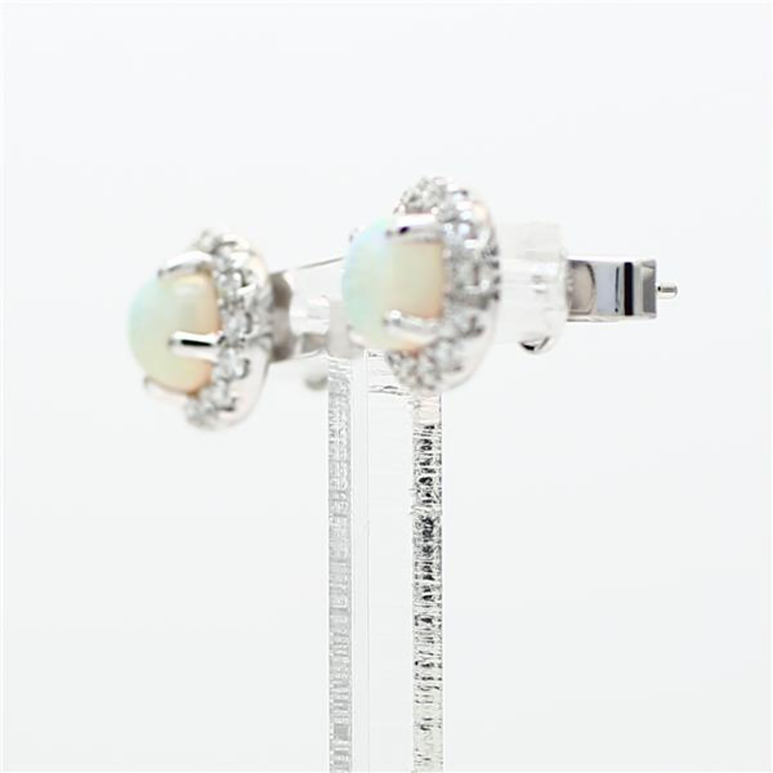 Contemporary Natural Round Opal and White Diamond 1.86 Carat TW White Gold Stud Earrings For Sale