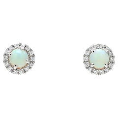 Natural Round Opal and White Diamond 1.86 Carat TW White Gold Stud Earrings