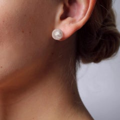 Natural Round Pearl Earrings Set in 14 Karat Yellow Gold