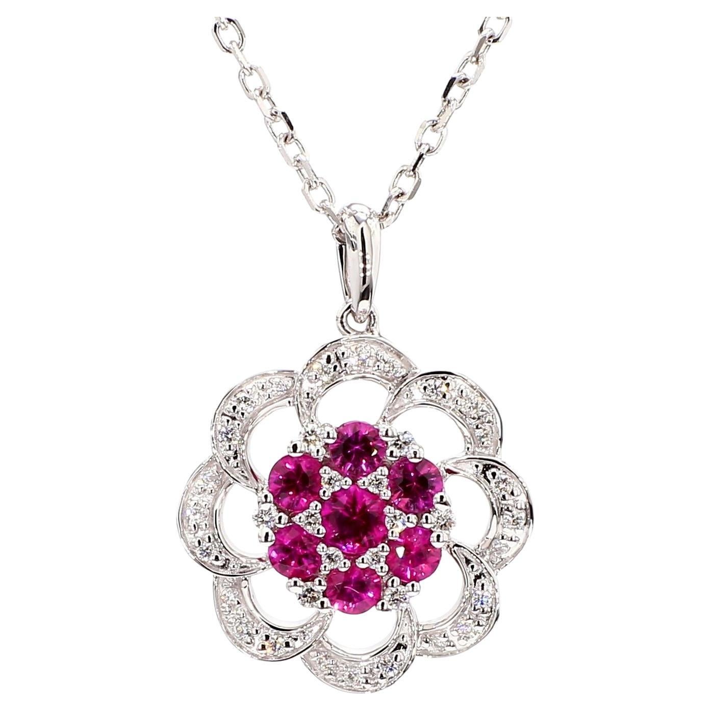 Colgante de oro redondo natural de rubí rojo y diamante blanco de 0.77 quilates TW