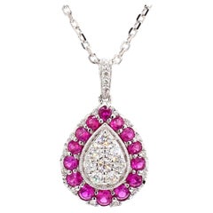 Colgante de oro redondo natural de rubí rojo y diamante blanco de 1,03 quilates TW