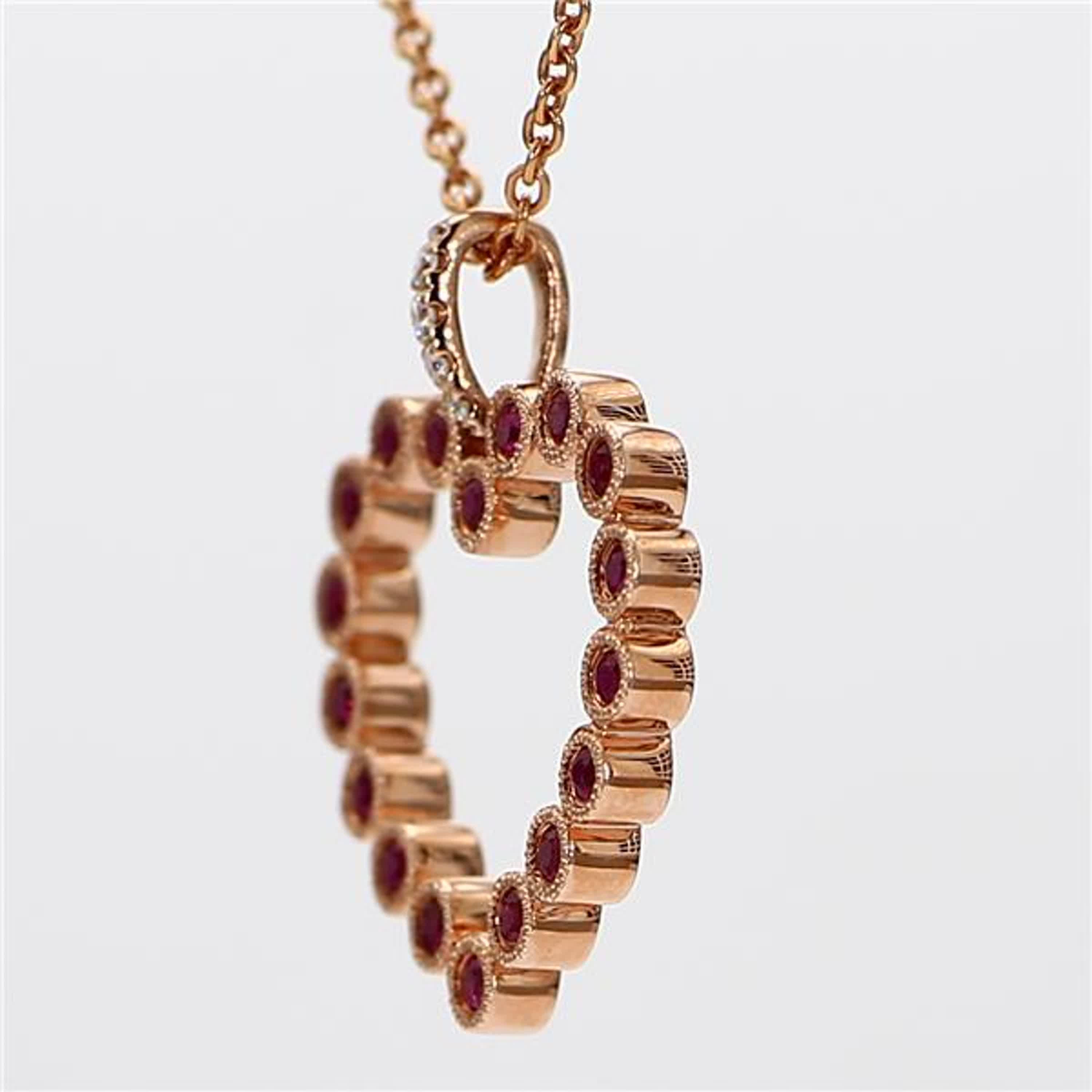 Contemporary Natural Round Red Ruby and White Diamond .34 Carat TW Rose Gold Drop Pendant For Sale