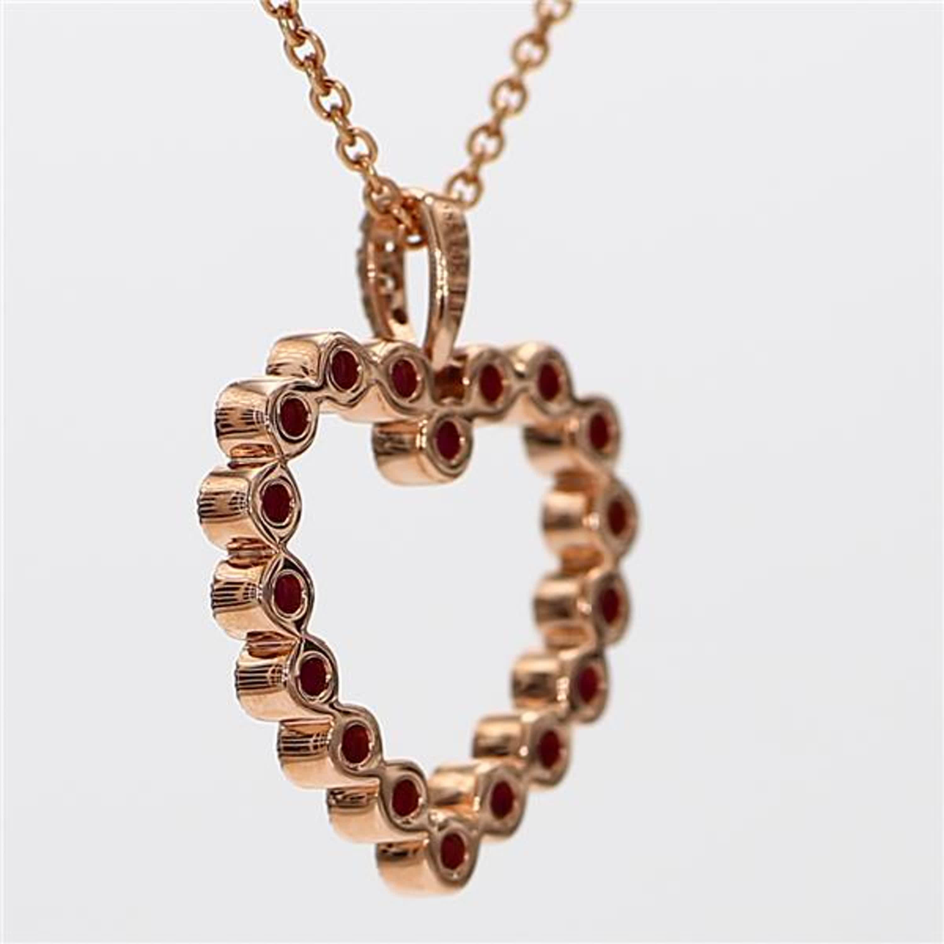 Round Cut Natural Round Red Ruby and White Diamond .34 Carat TW Rose Gold Drop Pendant For Sale
