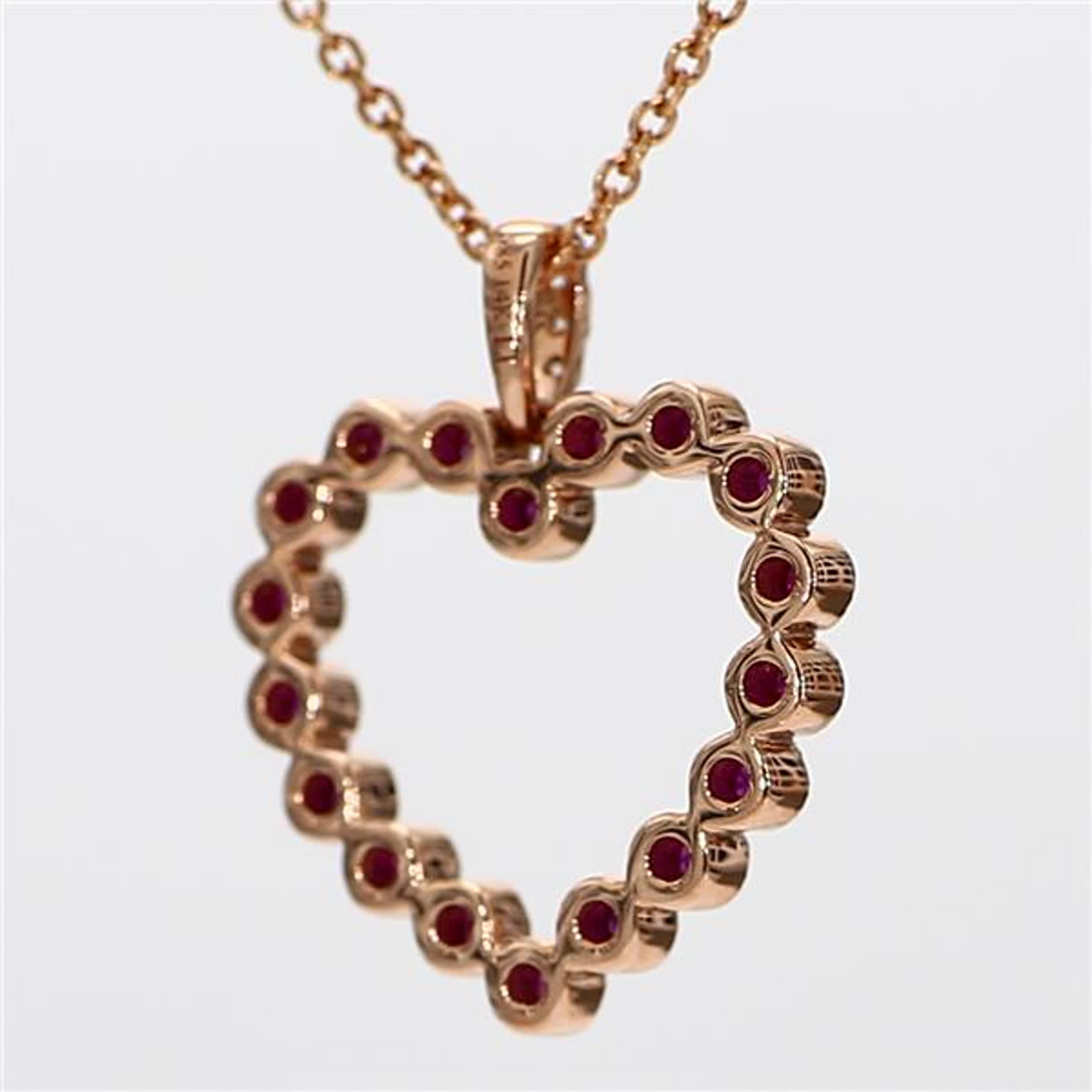 Natural Round Red Ruby and White Diamond .34 Carat TW Rose Gold Drop Pendant In New Condition For Sale In New York, NY