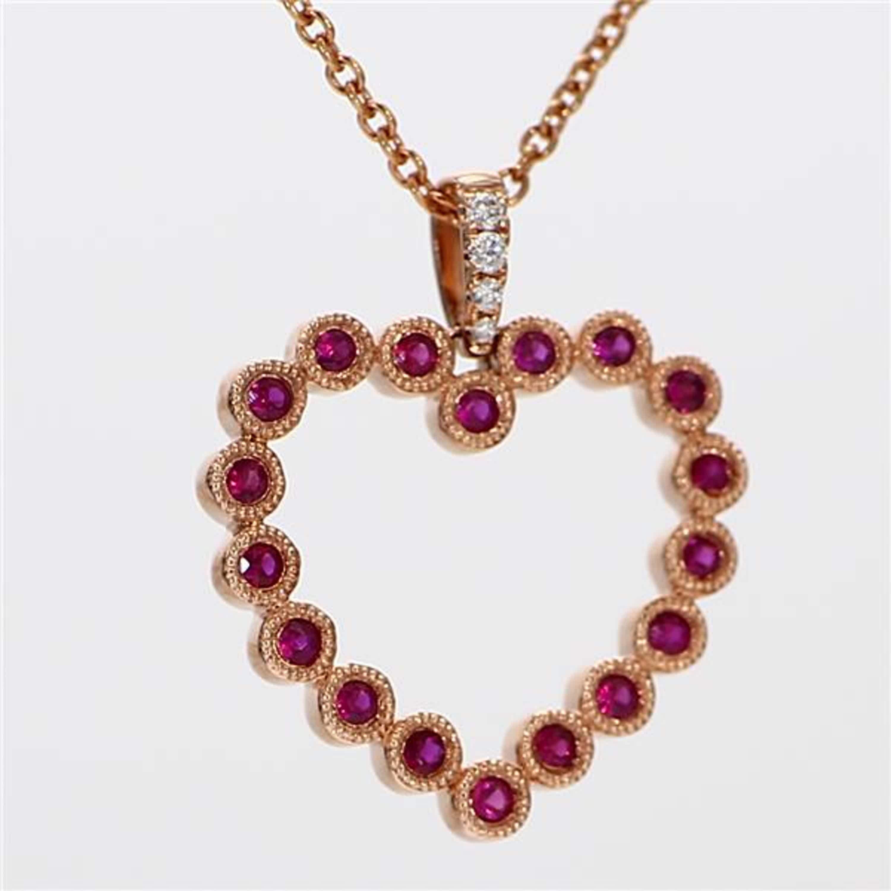 Natural Round Red Ruby and White Diamond .34 Carat TW Rose Gold Drop Pendant For Sale 1
