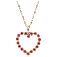 Pendentif en or rose avec rubis rouge rond naturel et diamant blanc de 34 carat TW