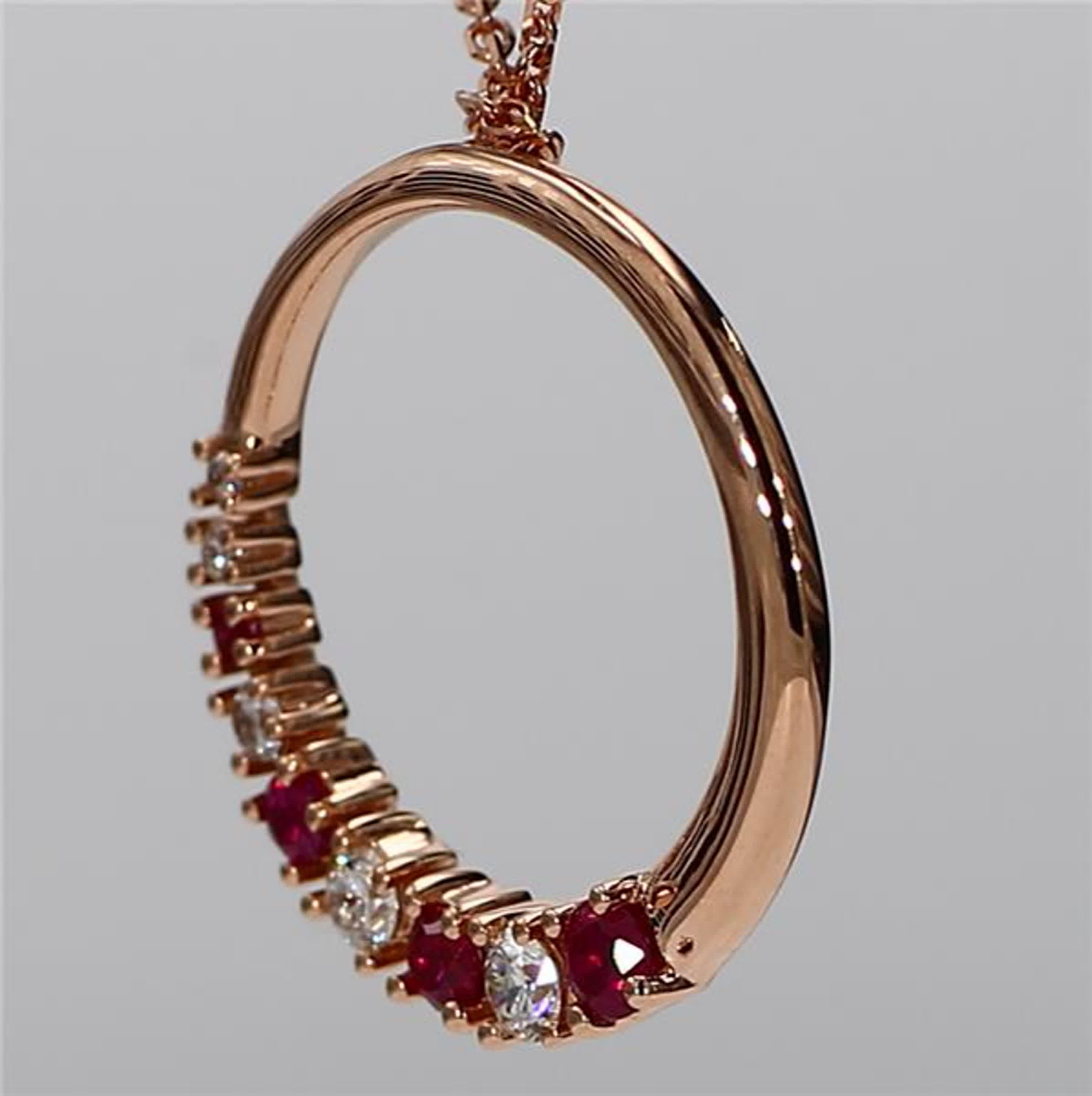 Contemporary Natural Round Red Ruby and White Diamond .37 Carat TW Rose Gold Drop Pendant