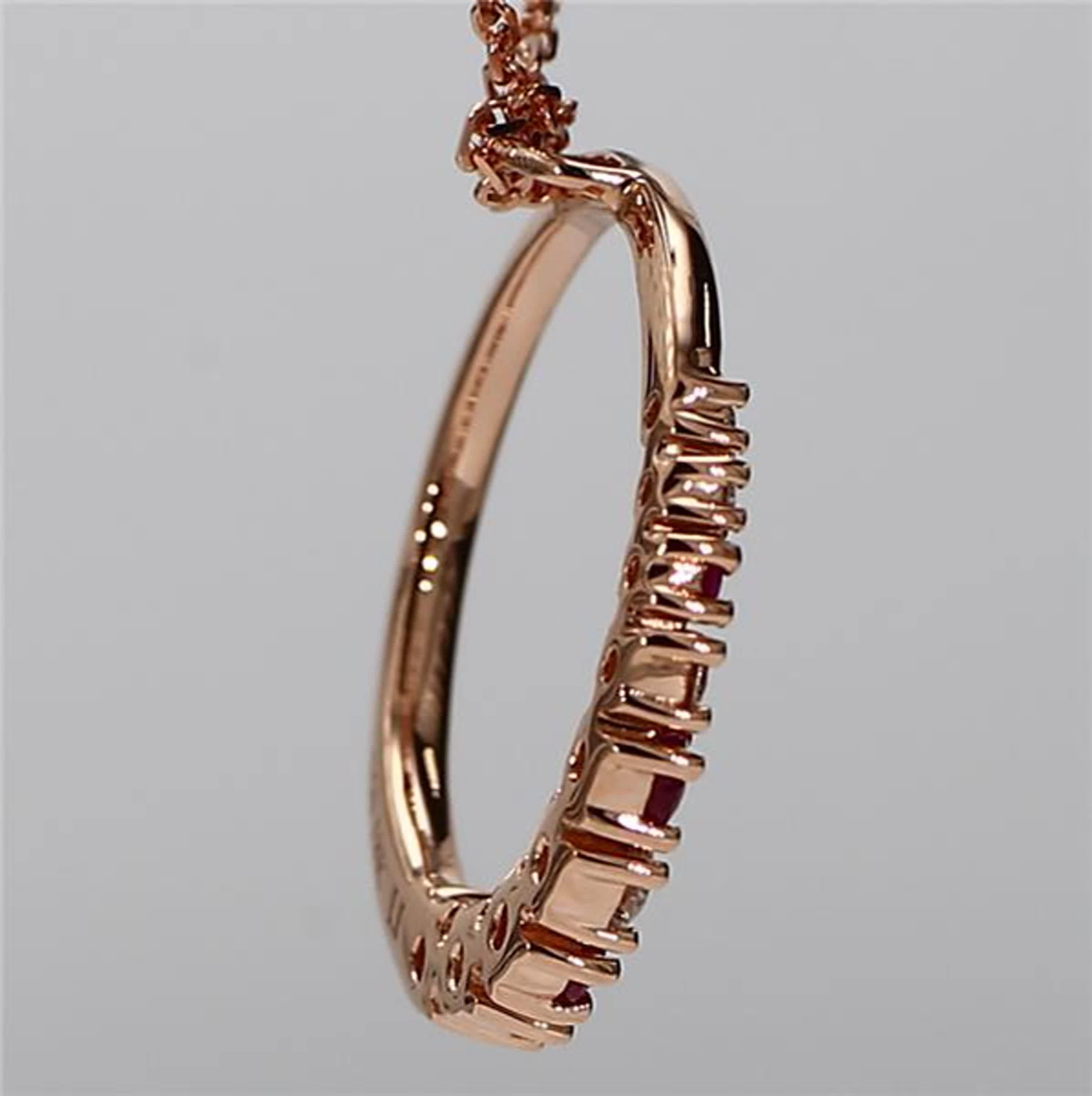 Women's Natural Round Red Ruby and White Diamond .37 Carat TW Rose Gold Drop Pendant