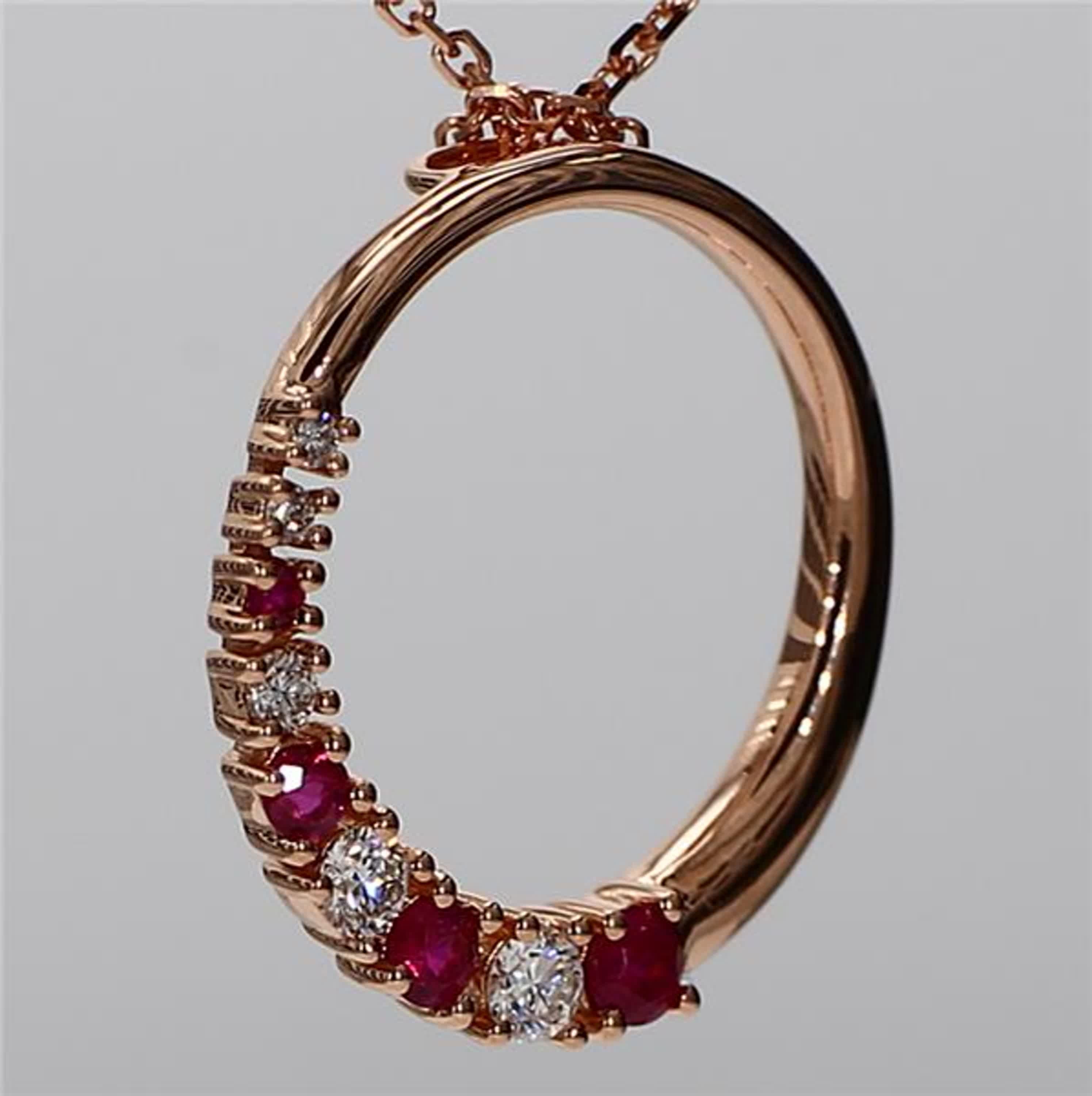 Natural Round Red Ruby and White Diamond .37 Carat TW Rose Gold Drop Pendant 1