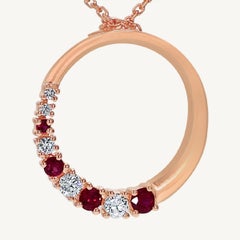 Natural Round Red Ruby and White Diamond .37 Carat TW Rose Gold Drop Pendant