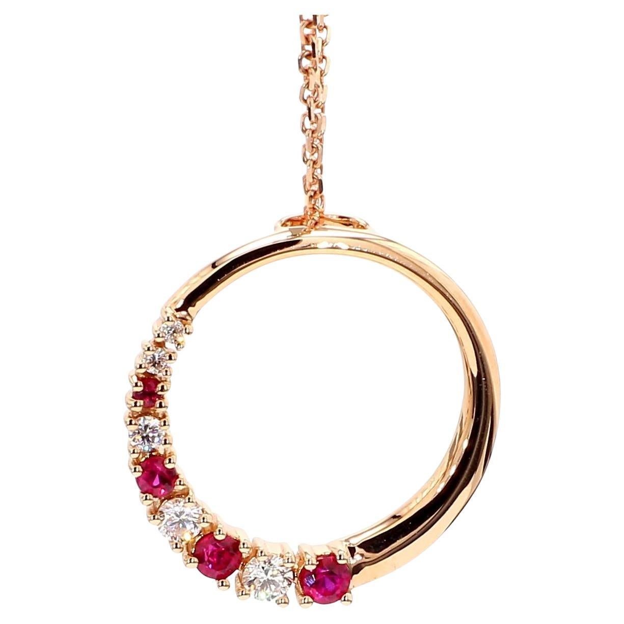 Colgante redondo natural de rubí rojo y diamante blanco de 37 quilates TW en oro rosa