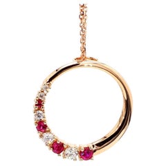 Natural Round Red Ruby and White Diamond .37 Carat TW Rose Gold Drop Pendant